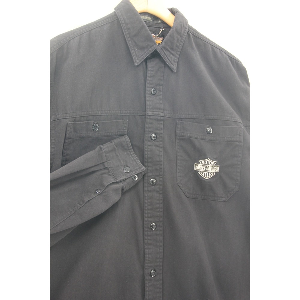 Harley Davidson Men's M Embroidered Black L/S Button-Down 100% Cotton Bikercore